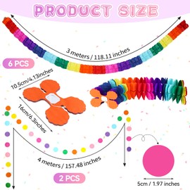 Pack of 6 Colourful Paper Garland, Paper Garland with 2 Streamers, Hanging Garlands, Four Leaf Paper Birthday Garland for Graduation, Birthday, Wedding, Carnival, Fancy Dress