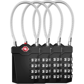 ZHEGE Travel Locks, TSA Approved Locks for Luggage, 4 Digit Cable Lock with Inspection Indicator for Luggage Suitcase, Backpack, Baggage, Easy to Read（4 Pack, Black）