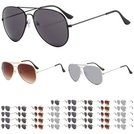 ENSARJOE 40-Pack Aviator Sunglasses - 4 Colors (10 Each) | Gold/Silver Frames | Wholesale UV400 Bulk