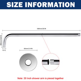 NearMoon Shower Arm, Extra Extension Arm with Flange, Stainless Steel Wall-Mounted Showerhead Extender Pipe (20 Inch, Chrome Finish)