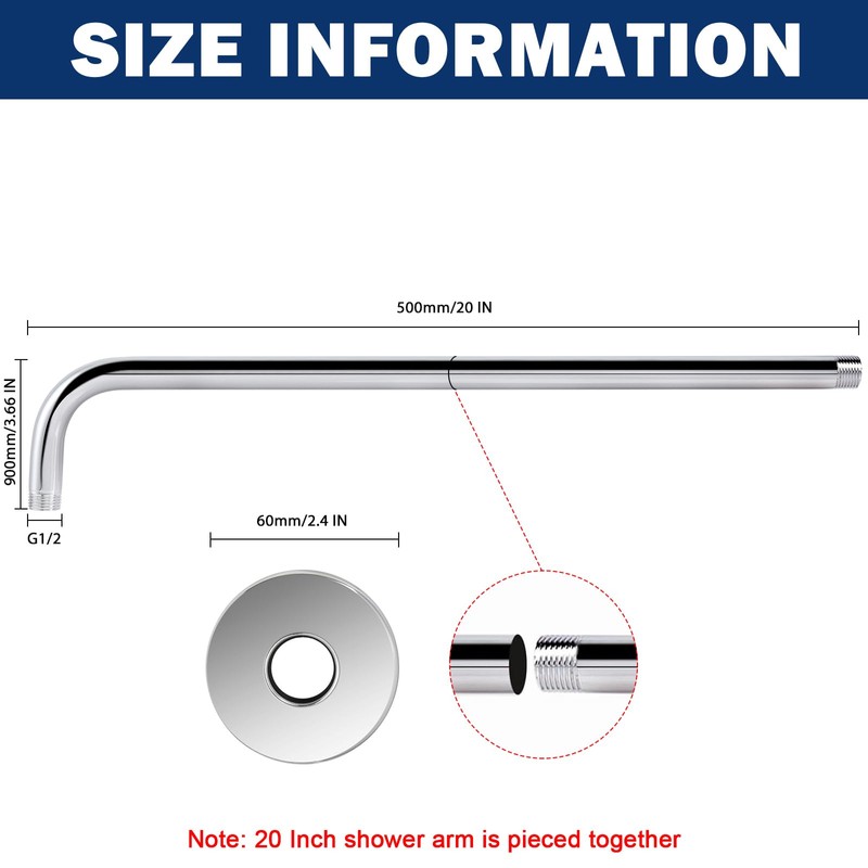NearMoon Shower Arm, Extra Extension Arm with Flange, Stainless Steel