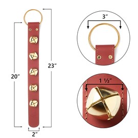 Bevin Bells Leather Sleigh Bell Strap | Five (1 ") Bells | Red/Nickel | Door Hanger | Dog Potty Training | Made of Steel | Christmas Holiday Decoration | Sturdy Hanging Loop | Made in CT, USA