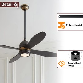 16 Inch Ceiling Fan Downrod, 1" Diameter Matte Black Ceiling Fan Extension Rod (No Threads),Universal Down Rods for Ceiling Fans,Easy Installation