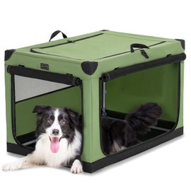 PETSFIT Soft Dog Crate, Dog Travel Crate - 36 Inch Lightweight, Easy Setup, sturdy Portable Dog Crate, Adjustable Framework with 3 Mesh Door, Soft Sided Collapsible Dog Kennel Green