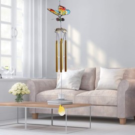 AVEKI - Campanas de viento de mariposa, 27.5 pulgadas de alto, de hierro con mariposa, campanillas de viento para mamá, exteriores, interiores, para el hogar, jardín, ventana, patio, decoración de