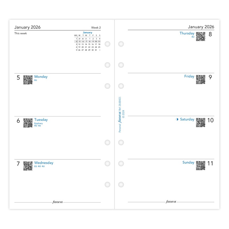 Filofax Personal Week on two pages English 2026 diary 26-68421