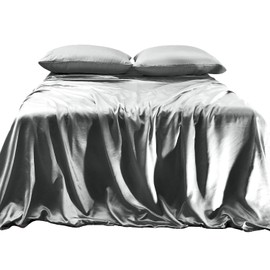 Elegant Comfort Luxurious 4-Piece Silky Satin Sheet Set, Skin and Hair Friendly, Wrinkle, Fade, Stain Resistant with Deep Pockets Fitted Sheet, Cooling Soft Satin Sheet Set, Cali King, Gray