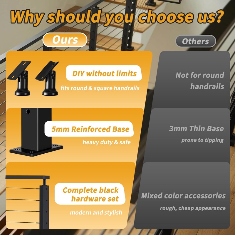 36" Black Cable Railing Kit - 4FT Adjustable Length, 2Pack