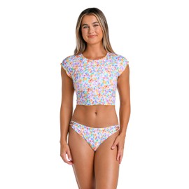 Hobie Women's Standard Crop Rashguard Swimsuit Top, Multi//Ditsy Ditsy