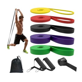 Bandas de Resistencia para Ejercicio, Juego de 5 Bandas con Asas | Amplia gama de niveles de resistencia, Material TPE seguro, Fácil de guardar