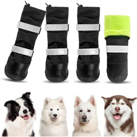 Water Resistant Dog Boots for Medium Large Dogs Shoes Waterproof Paw Protection for Snow Rain (Black, 3: 2.44''(Width))