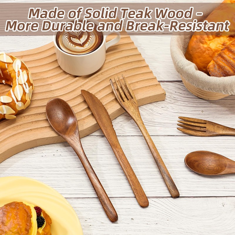 Geiserailie 12 Pcs Wooden Utensils for Eating Set Wooden Spoon