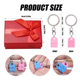 XIHIRCD Best Friend Heart Keychain and Red Jewelry Box, Matching Brick Key Chain Ring Set Basic Heart Keychain for Boyfriend Girlfriend Friendship Valentine's Day (pink, light blue)