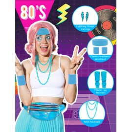 80s Outfit Women's Disco 80s 90s Accessories with Bum Bag Headband Leg Warmer Bracelets Necklace Earring 80s 90s Clothing Retro Tracksuit Carnival Fancy Dress Theme Party Costume