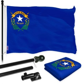 UD_G128 Combo Pack: 6 Ft Tangle Free Spinning Flagpole (Black) & Nevada Flag 3x5 Ft Printed 150D Polyester, Brass Grommets (Flag