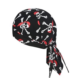 DANLCUPL DOO Rags Dew Rag Skull Cap Pirate Hat Cycling Bandana Motorcycle Biker Cooling Head Wrap Beanie Helmet Liner Skull Skeleton Black Red