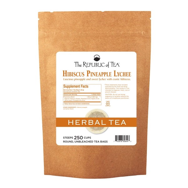 The Republic of Tea, Pineapple Lychee Hibiscus Tea, 250 Tea Bags, Caffeine-Free Premium Herbal Blend
