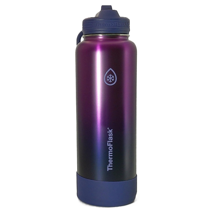 ThermoFlask Stainless Steel Water Bottle, 40 oz, 2-Pack (Purple/Green Brushed)