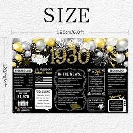 95th Birthday Black Gold Party Decoration Back in 1930 Backdrop Large Banner Birthday Party Poster Supplies Vintage 1930 Photography Background for Men & Women 95th Class Reunion Decor