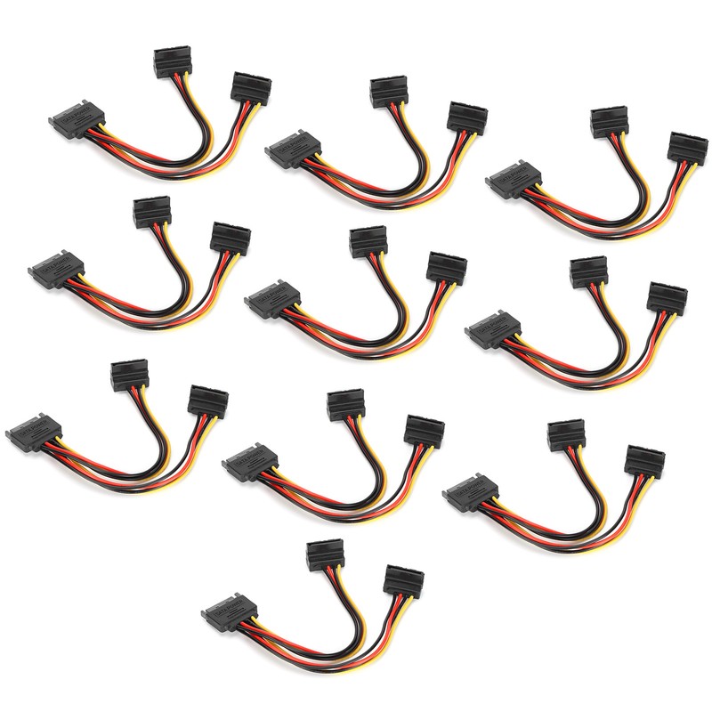 10Pcs SATA Power Adapter 15pin 1 Male to 2 Female