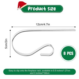 8pcs Christmas Stocking Holders, Metal Christmas Fireplace Hooks Stocking Holders for Mantle Christmas Decorations Stocking Hangers Clips for Xmas Party Decor (Silver)