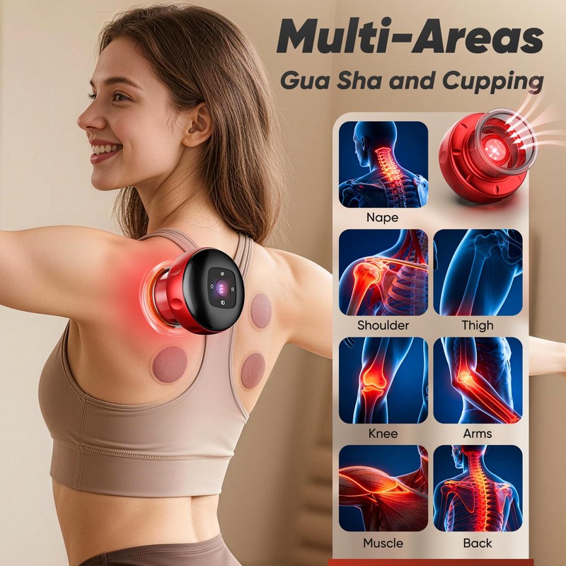2 Pack Smart Cupping Therapy Massager with Red Light, 7-in-1