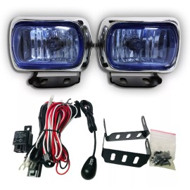 1clickautoacc 3" UNIVERSAL FOG LIGHT BLUE GLASS LENS METAL HOUSING ULTRA WHITE AND WIRING KIT