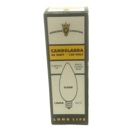HORIZON 40WATT TORPEDO BULB, CANDELABRA BASE, CLEAR. LONG LIFE, CASE OF 25