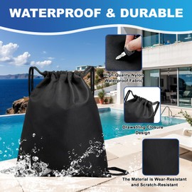 ThermoBox 2-Pack Waterproof Drawstring Backpacks, Soccer-Texture Oxford Fabric, 16.9" × 13.8", Lightweight 0.19 lb Each, No Eyelets, Gym & Marathon Gear Sacks(Black)