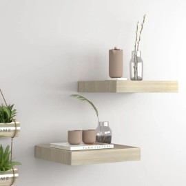 2pcs Oak 9.1"x9.3"x1.5"MDF Floating Wall & Display Shelvescolor: Brown Color