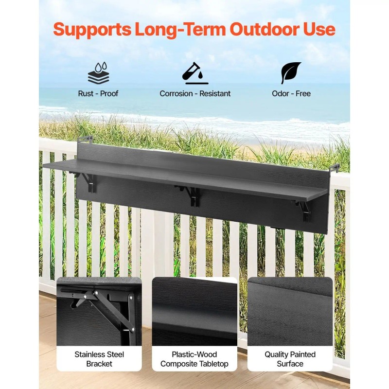 12 X 48 Inch Outdoor Patio Balcony Hanging Table Foldable