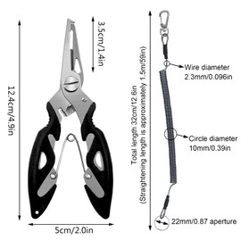 Fishing Pliers, Stainless Steel Fish Hook Remover with Sheath and Lanyard for Freshwater and Saltwate, Black Set