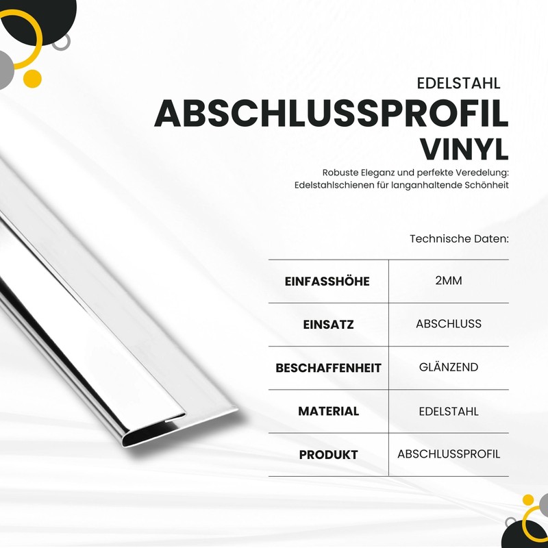 Vinyl Ending / Edging Profile Stainless Steel V2A L250 cm