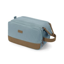 WANDF Toiletry Bag for Men Travel Toiletry Organizer Canvas and Leather Dopp Kit Water-Resistant Shaving Bag for Travel Accessories (Pale Blue)