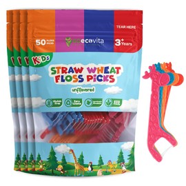 Biodegradable Kids Flossers - Unflavored Dental Floss Picks for Children | Fluoride & Plastic-Free | Colorful & Fun Animal Floss Sticks | Eco Friendly, Vegan, Natural (200 Pack, Unflavored)