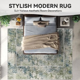 8x10 Area Rugs for Living Room Rugs Washable Rug for Bedroom Nursery Dining Room Stain Resistant Soft Rugs Distressed Neutral Abstract Modern Vintage Boho Indoor Floor Carpet Green