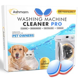 Washing Machine Cleaner Tablets 24 Pack For 1 Year Supply - 20g Deep Cleaning Tablet For HE - Front & Top Load Washer Formulated for Pet Owners. Septic Safe Eco-Friendly Deodorizer and Removes Odors.