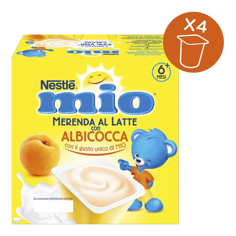 NESTLÉ MIO Merenda al Latte Albicocca, 4 Vasetti da 100g
