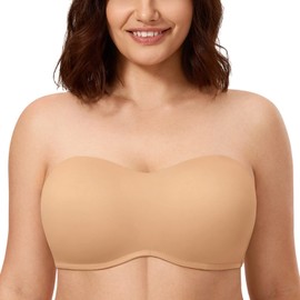 CALVENA Women's Seamless Invisible Underwire Minimizer Strapless Bra for Large Bust Taupe Tan 44C