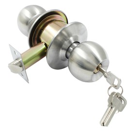 Aracombie Keyed Entry Door Knob with Lock and Key, Interior and Exterior Satin Nickel Door Knob for Front Door Right and Left Side, Ball Catch Door Handle for Bedroom or Bathroom, 1 Pack