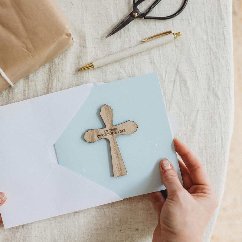 First Holy Communion Card for Boy with Removeable Wooden Cross