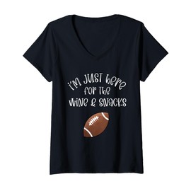 Womens I'm Just Here For The Snacks Football Party Wine Lover Women V-Neck T-Shirt