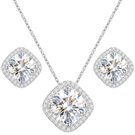 Gugots Square Moissanite Earrings and Necklace Set for Women