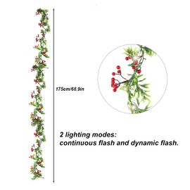 Gukasxi 175cm Christmas Garland Red Berry Artificial Vine Snow Flocked Cypress Pine Garland Hanging Berry Wire Vine for Indoor Outdoor Home Wedding Winter Party Dinner Door Frame Backdrop Decoration
