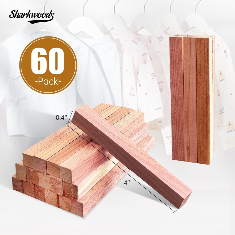 Sharkwoods Cedar Blocks for Clothes Storage 60 Pcs, Cedar Sticks