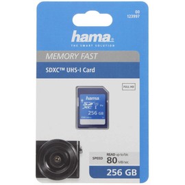 Hama 256 GB SDXC-Speicherkarte, Class 10, V10, UHS-I (bis zu 90MB/s, für Full-HD- und 3D-Video-Aufnahmen, z.B. Digitalkamera, Camcorder, Videokamera, mit Schreibschutz) SDXC-Card