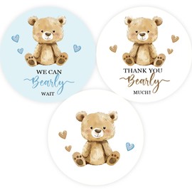 60pcs Boho Bear Baby Shower Stickers, Thank You Bearly Much Stickers, We Can Bearly Wait Labels, Boho Bear Gender Reveal/Welcome Baby Party Favors