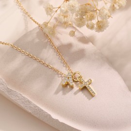 GINAZL Initial Cross Necklace for Women, Cublic Zirconia Cross Pendant (ICA)