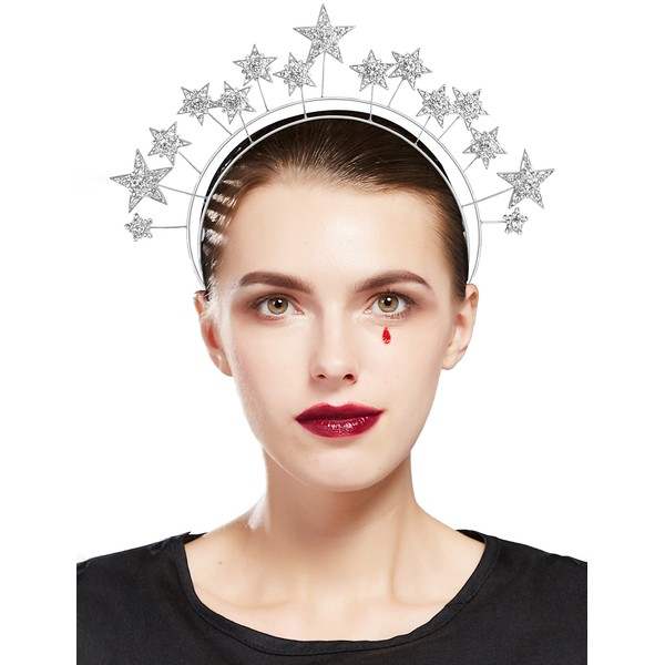 Coucoland Star Halo Crown Headband - Silver Stars Headpiece Headdress Tiara Celestial Goddess Costume
