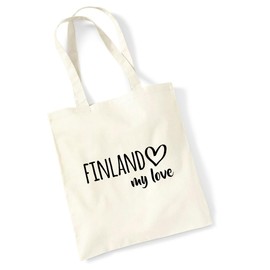 Huuraa Jute Bag Finland My Love Bag Cotton 10 Litres Size for All Fans of Finland Gift Idea for Friends and Family, natural